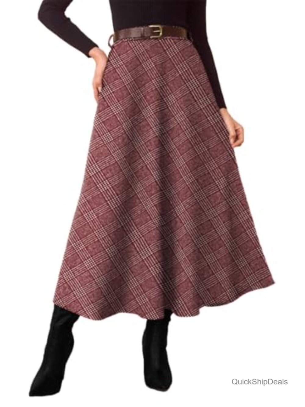 Plaid A-Line High Waist Midi Skirt with Pockets